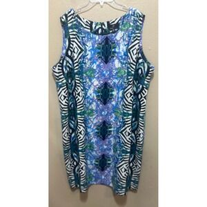 Ronni Nicole Dress 20W Womens Sleeveless‎ Blue Green Abstract Print
